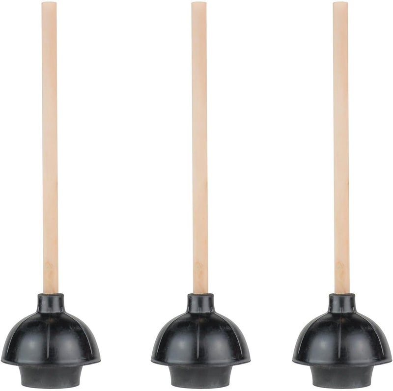 SteadMax Rubber Toilet Plunger, Double Thrust Force Cup, Heavy Duty, Commercial Grade with 18” Wood Handle (Pack of 3) - Image 1